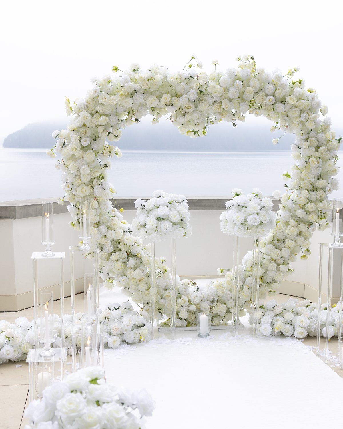 White rose heart on a terrace overlooking Lake Lucerne at Park Hotel Vitznau